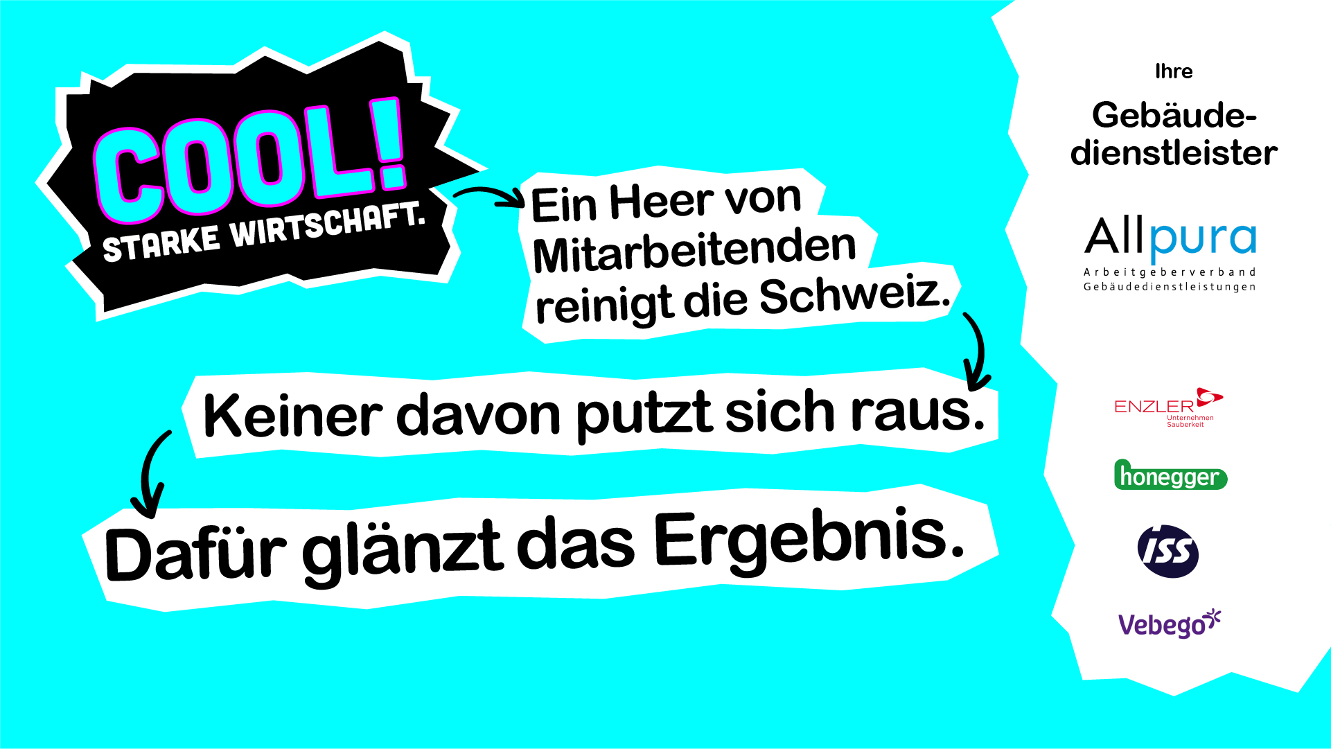 Sujet der WOW-Kampagne: Ein Heer von Mitarbeitenden reinigt die Schweiz