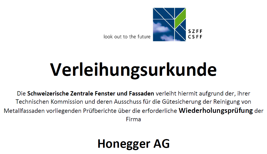 Photo : Honegger SA, certificat SZFF 2026